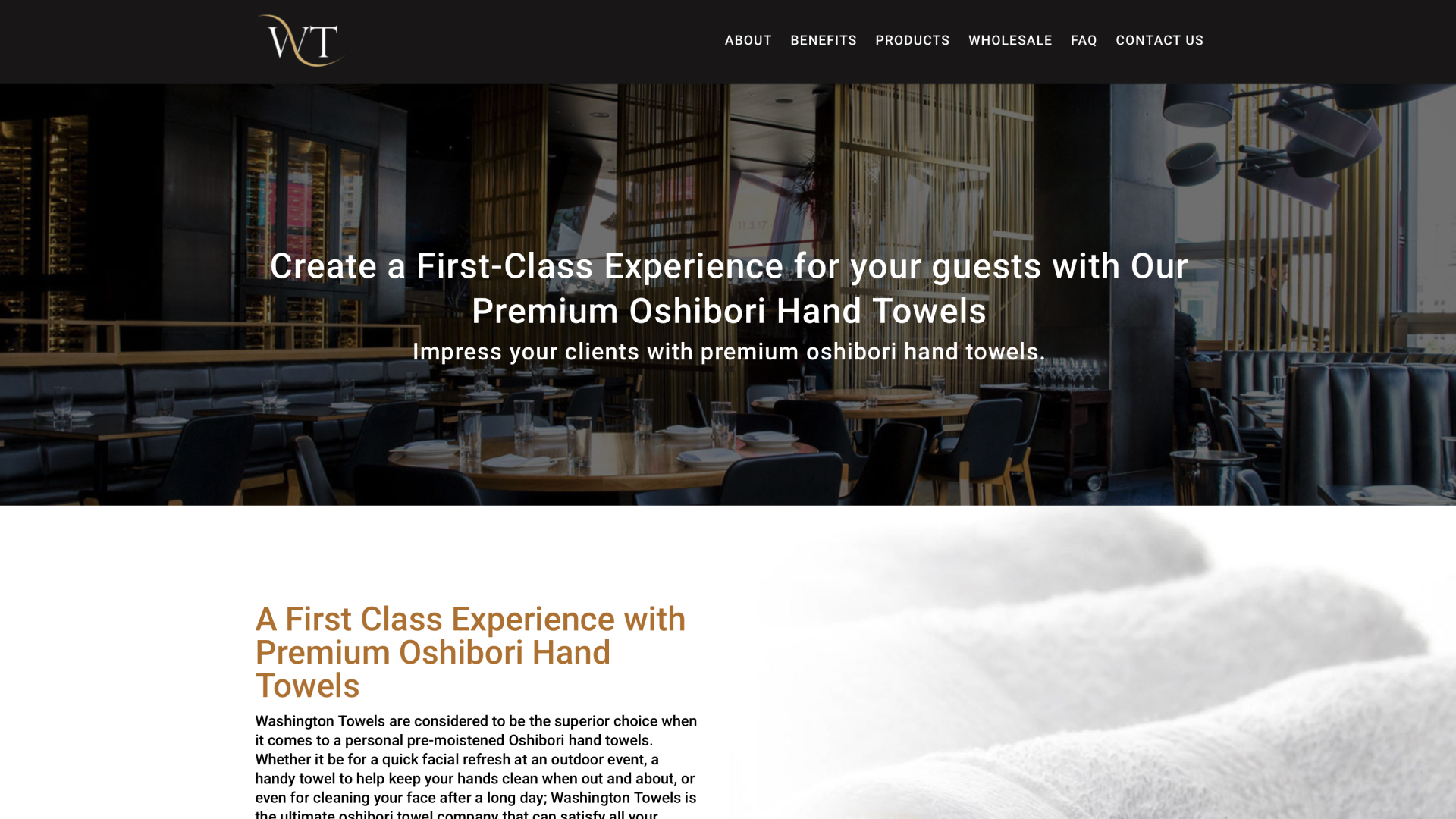 Washington Towels UI/UX case study homepage visual